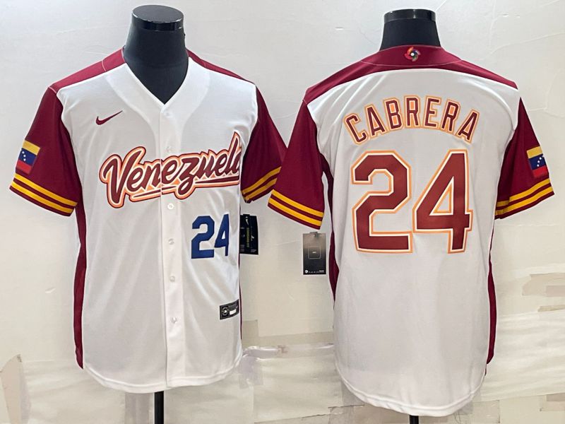 Men 2023 World Cub Venezuela #24 Cabrera White Nike MLB Jersey5->more jerseys->MLB Jersey